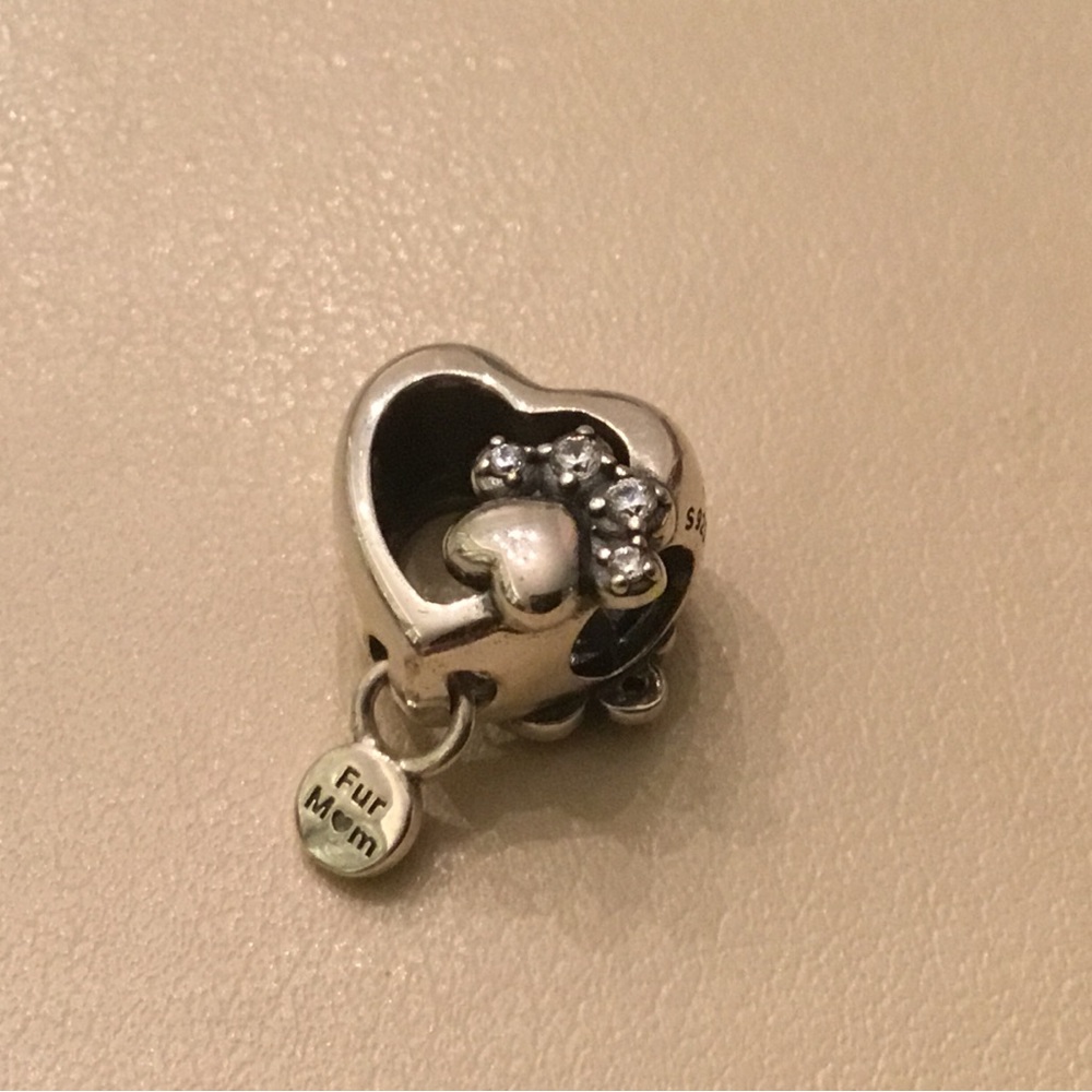Pandora Sterling “Fur Mom” Heart Charm